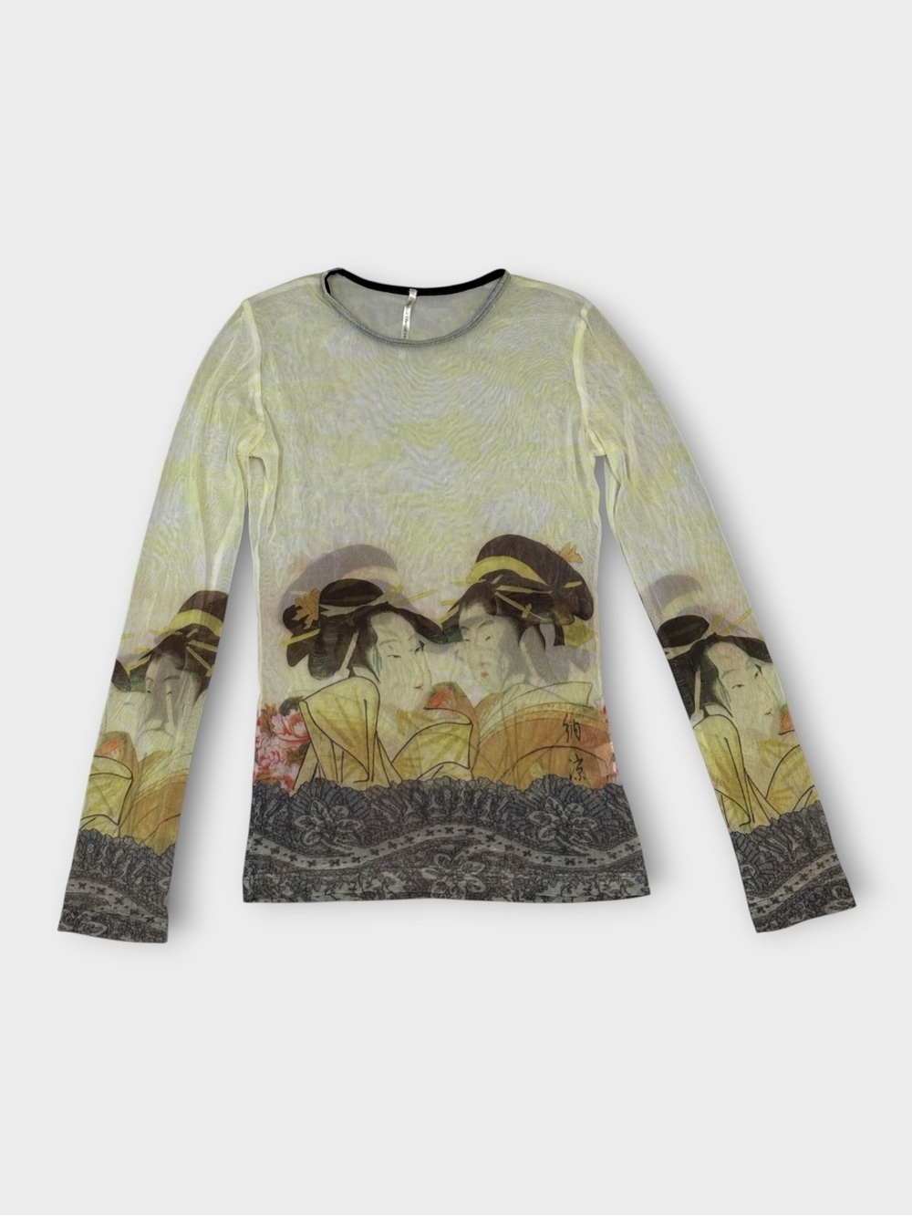 S-Twelve Ukiyo-e Geisha Mesh Long Sleeve Top — Size S